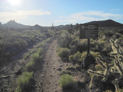 I pass one of those small &quot;Entering Mojave National Preserve&quot; signs on my approach to Malpais Spring