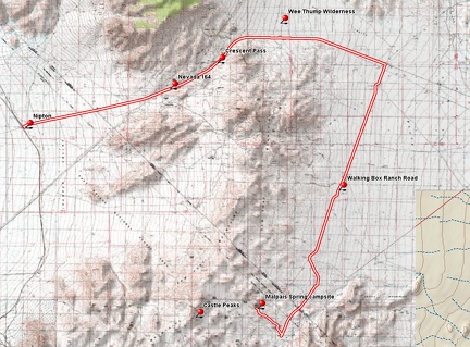 Nipton to Malpais Spring bicycle route via Walking Box Ranch Road