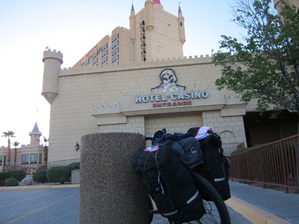 After the Amtrak train ride to Bakersfield, an Amtrak bus shuttled me to Primm, Nevada to start this bicycle-camping trip