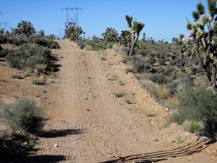 I'm happy when my gravelly road in the wash leads to the firmer ground of the McCullough Mountains powerline road