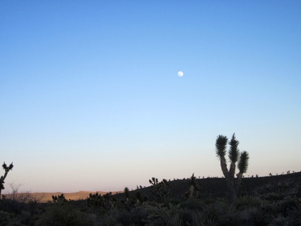 I set up my tent and enjoy the full moon that has risen before sunset