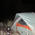 After darkness falls, I boil water under the full moon for the first add-water-to-bag meal of this trip