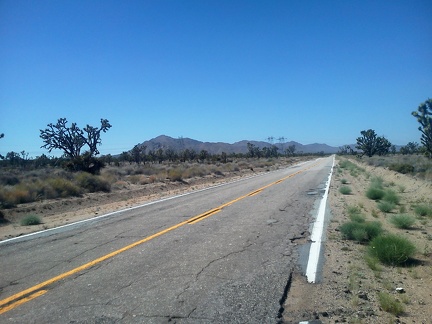 On upper Morning Star Mine Road, I'm heading toward the Ivanpah Mountains, with Kessler Peak at the left