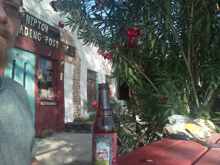 I haven't had a flat tire yet on this trip, so I celebrate upon arriving at the Nipton store with a bottle of Fat Tire beer