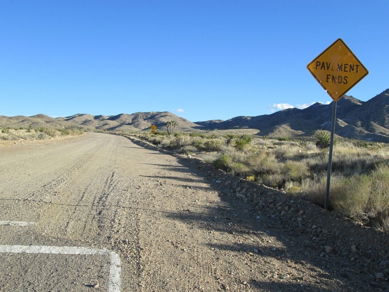 After more than 3 miles of pavement on Ivanpah Road, the pavement ends