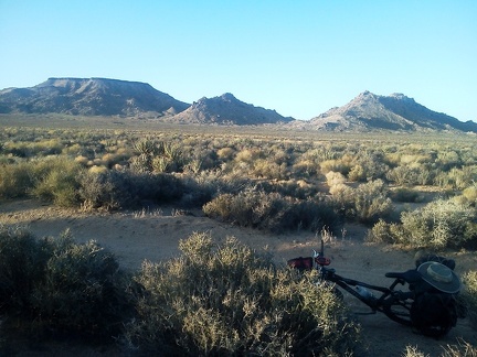 Table Mountain on the left, and Twin Buttes: a classic Mojave National Preserve view that I usually see from Black Canyon Road