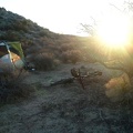 Sunset back home at the tent near Twin Buttes, I fix the broken rack piece on my bike (glad I brought extra parts!)