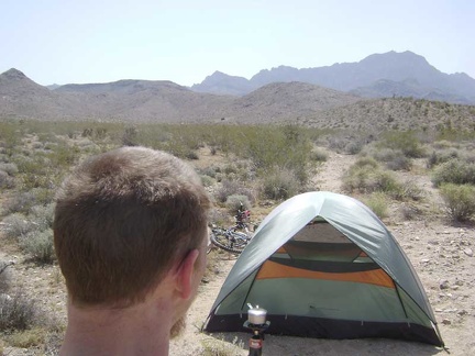 Making coffee outside my tent near the end of the middle fork of Globe Mine Road, Mojave National Preserve