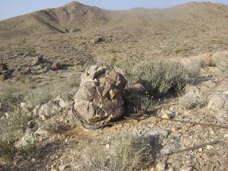 Boulder with heavy-duty wire tied around it