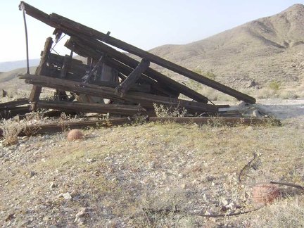 A collapsed structure at the mine site at the end of the middle fork of Globe Mine Road