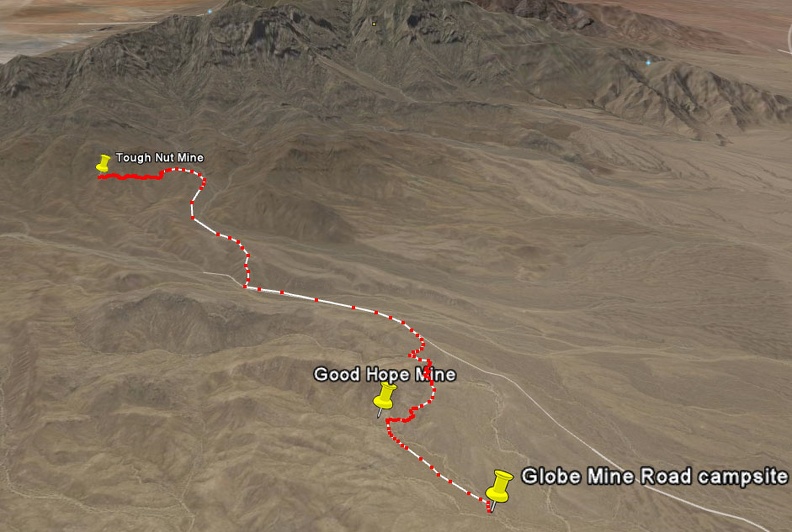 Tough Nut Mine hike route as viewed in Google Earth (8 miles)