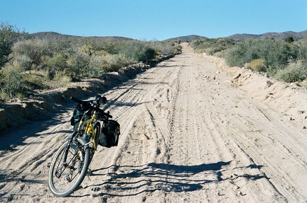 Heavy sand appears on the lower parts of Wild Horse Canyon Road