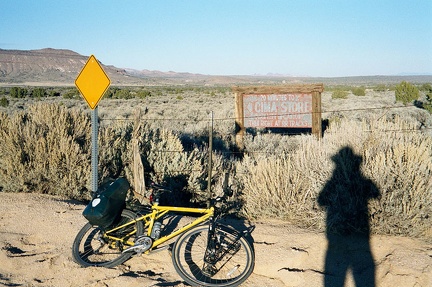 An antique sign for the Cima Store 10 miles beyond sits at the top of Black Canyon Road