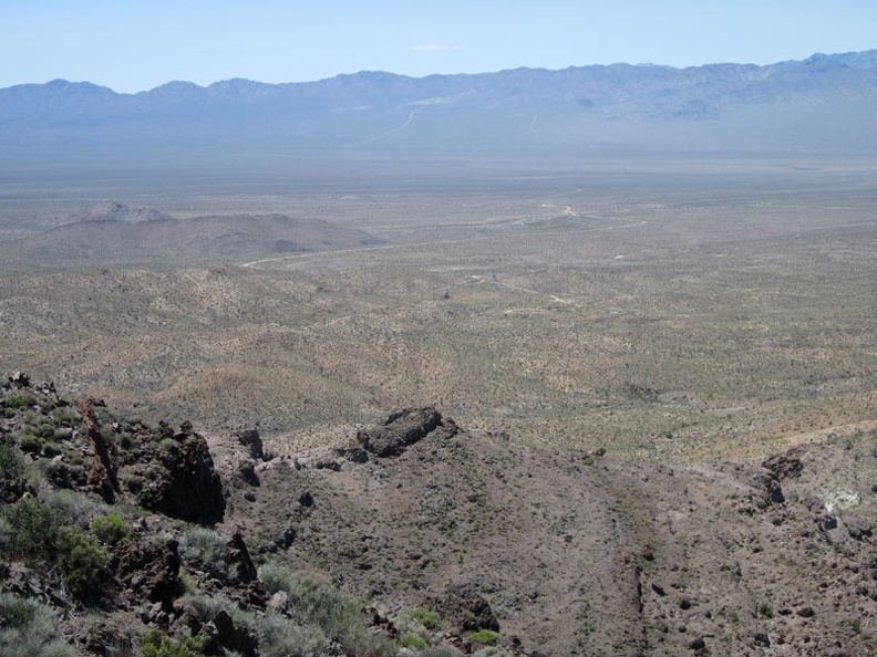 Looking across Ivanpah Valley from Bathtub Spring Peak, I can make out a distant road leading up into the Ivanpah Mountains