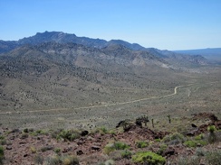 From the west end of Bathtub Spring Peak, I can see clearly down to Ivanpah Road, and over to the New York Mountains peaks
