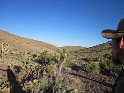 I hike through an upland valley on the way back to my campsite at the end of Castle Peaks Road