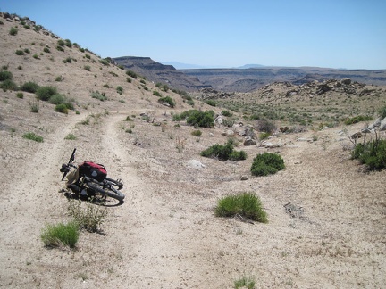 After a short climb to a crest at about 5440 feet elevation, Gold Valley Mine Road begins heading downhill