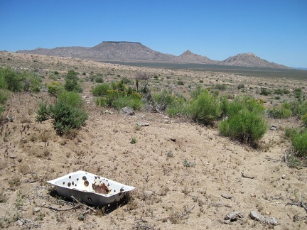 An old sink (pierced by bullets, of course) at Gold Valley Mine, Mojave National Preserve