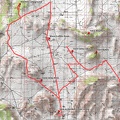 Mountain-bike route across Gold Valley, Mojave National Preserve, from Mid Hills campground to Woods Wash