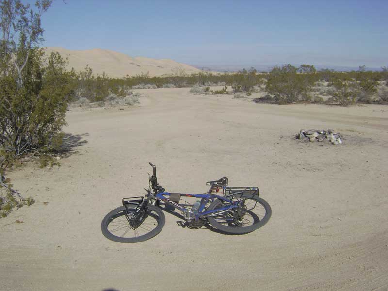 Near the Kelso Dunes trailhead, I pass an unoccupied roadside campsite