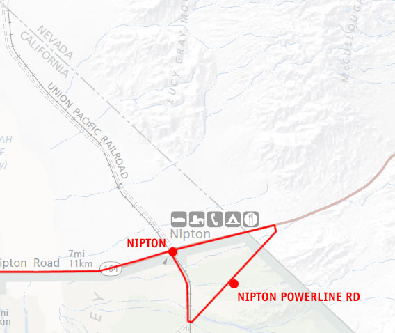 Day 9: Mojave National Preserve map: Day ride from Nipton to Nevada State line and power-line road