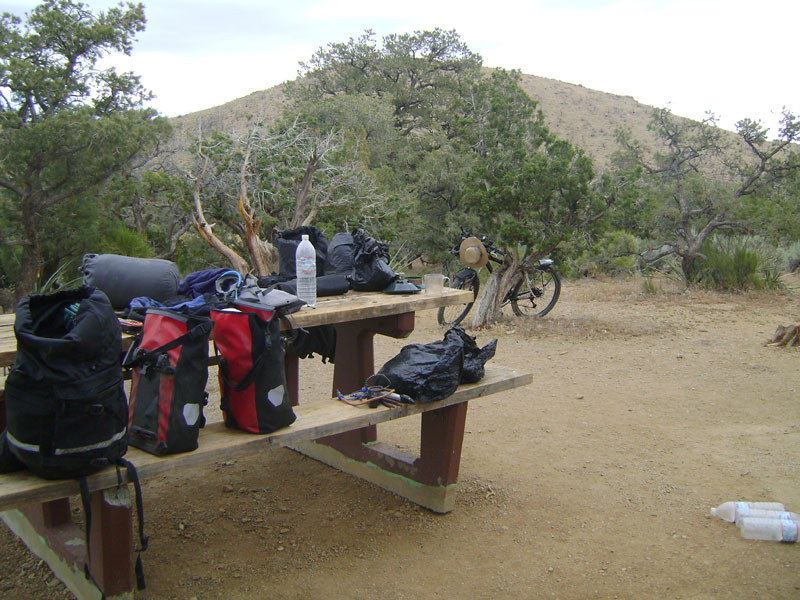 Almost everything I brought with me ends up on the picnic table, and then squeezed into my saddlebags