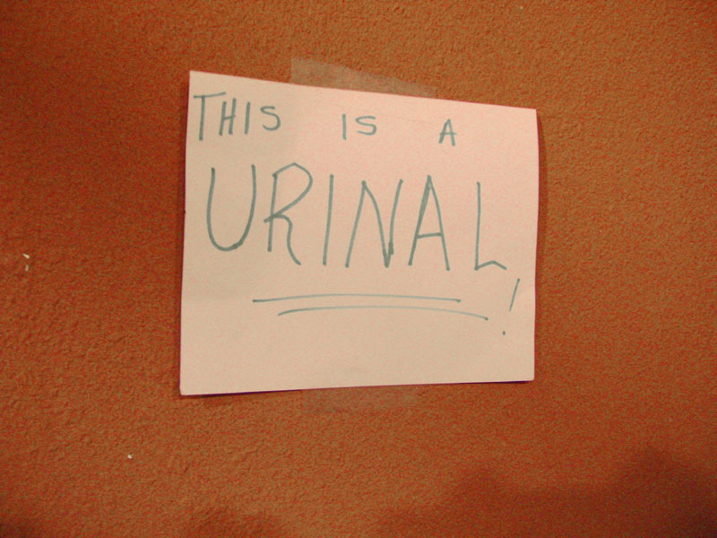The Valley Wells urinal is so unique that an adjacent handwritten sign tells you that, &quot;yes, this IS a urinal!&quot;