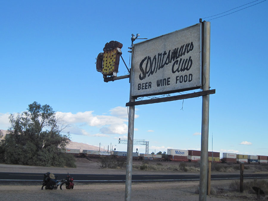 While riding through Daggett, I stop to check out the old sign for the now-defunct Sportsmans Club