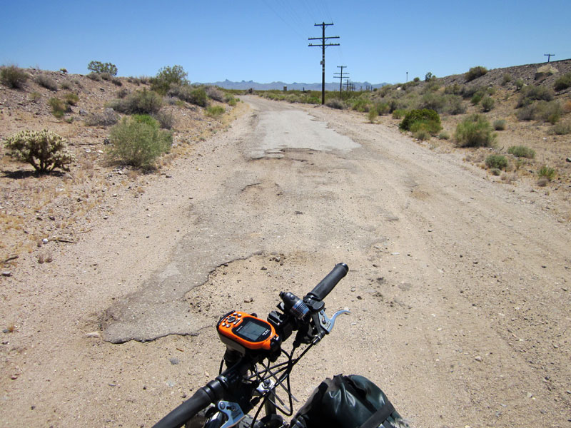 After about 6 miles of bumpy Nipton-Desert Road, I'm happy to reach the relative smoothness of some residual old pavement