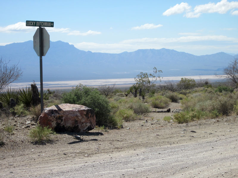 At the junction of Lucky Dutchman Road, I look back down into Ivanpah Valley and Ivanpah Dry Lake
