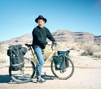 The 10-ton bike and I at Hole-in-the-Wall Campground, Mojave National Preserve